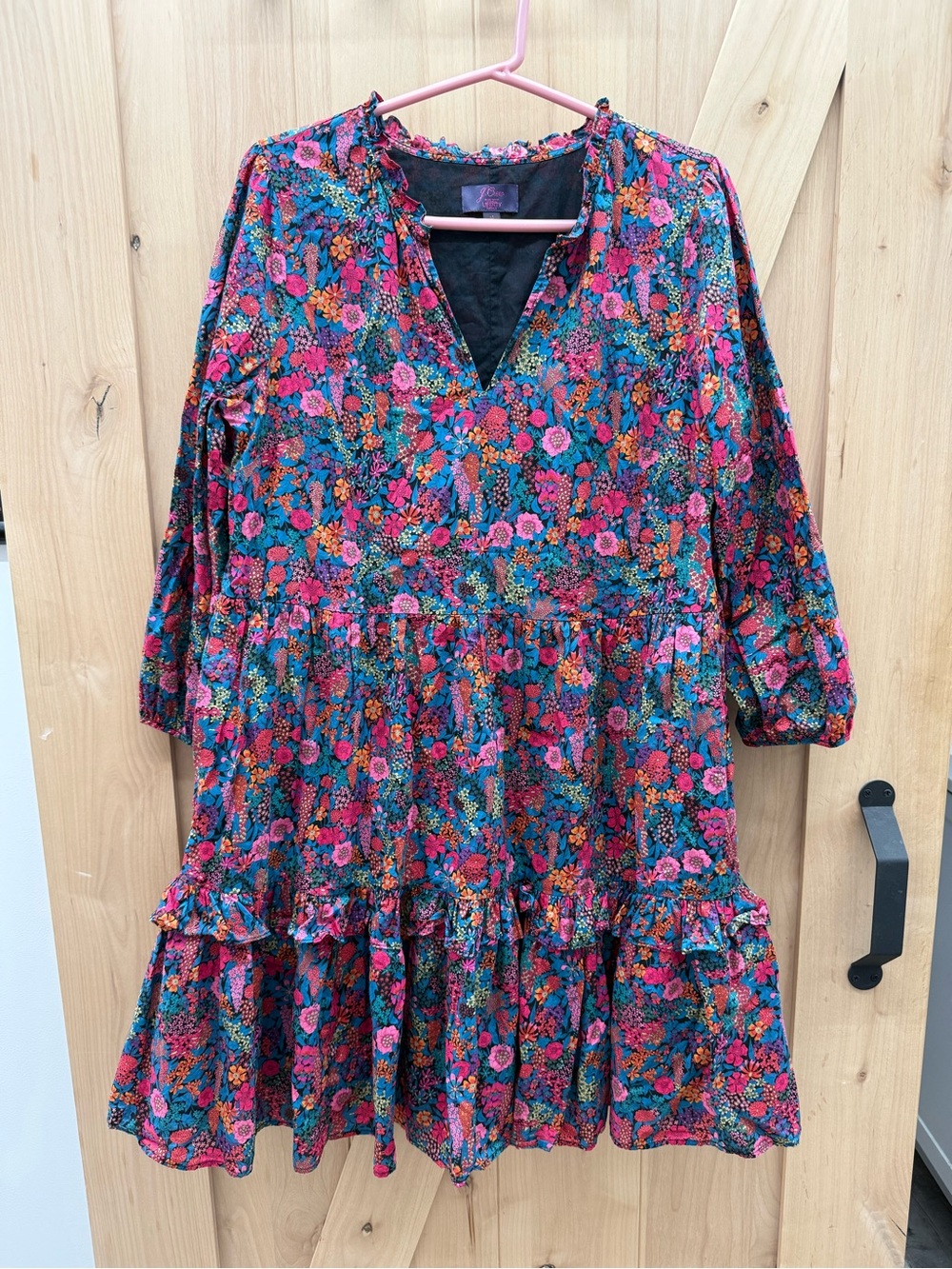 Jcrew x Liberty of London Floral Tiered Dress in Teal and Pink